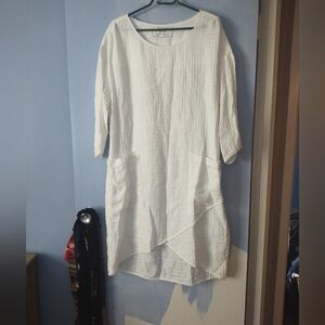 Grizas White Linen Textured Midi Dress M